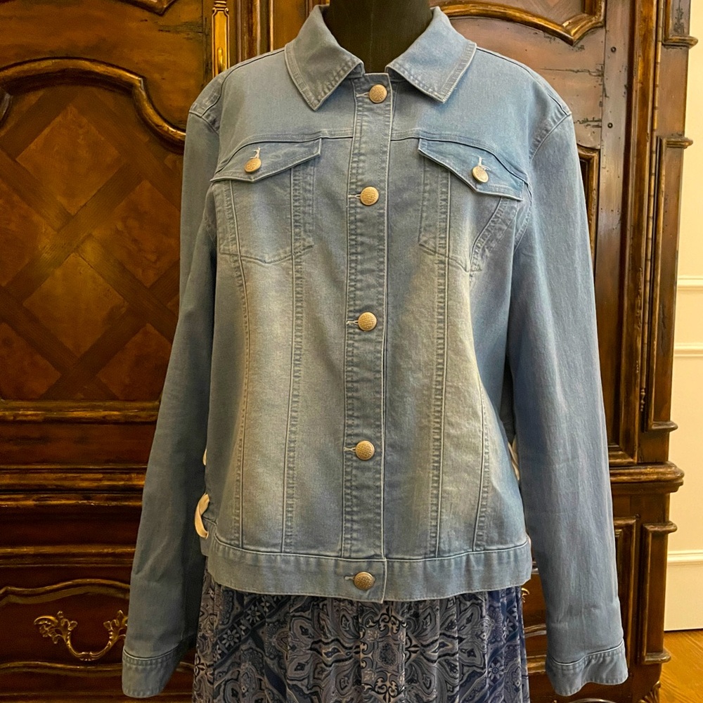 Skyes the Limit Denim Jacket. Size L. Silver Buttons. Excellent Condition